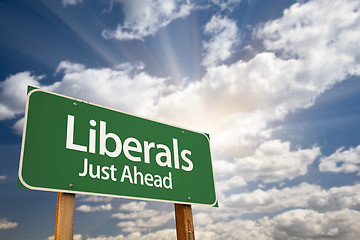 Image showing Liberals Green Road Sign and Clouds