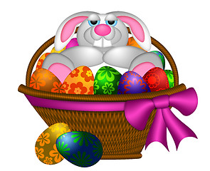 Image showing Cute Easter Bunny Rabbit Laying in Egg Basket Illustration