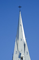 Image showing Church tower cross religious building blue sky 