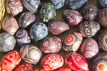 Image showing Easter eggs painted on table sold at market fair 