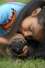 Image showing little girl and puppy