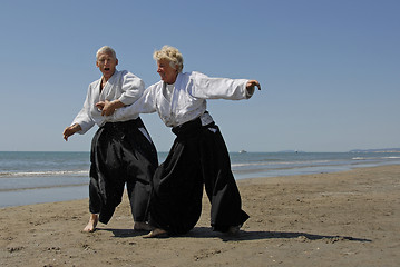 Image showing training of Aikido on the beach