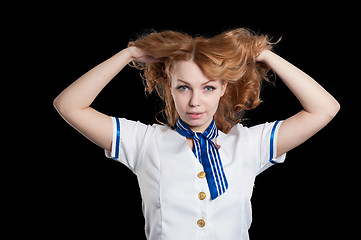 Image showing Young beautiful air hostess