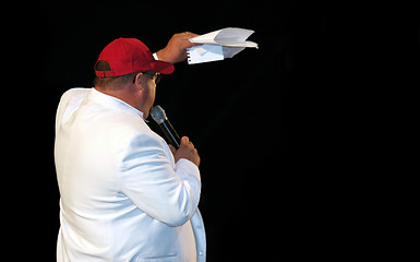 Image showing Fat man on stage