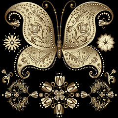 Image showing Gold vintage butterfly