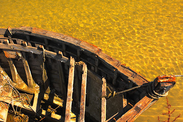 Image showing carcass old wooden boat damaged by time