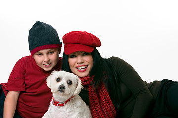 Image showing Woman, boy and dog