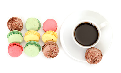 Image showing Colorful Macaroon and cup of coffee