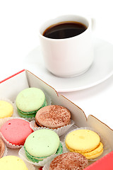 Image showing Colorful Macaroon and cup of coffee