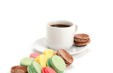 Image showing Colorful Macaroon and cup of coffee