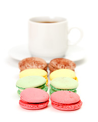 Image showing Colorful Macaroon and cup of coffee