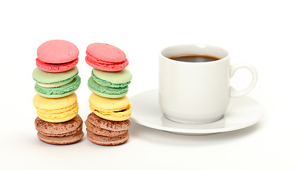 Image showing Colorful Macaroon and cup of coffee