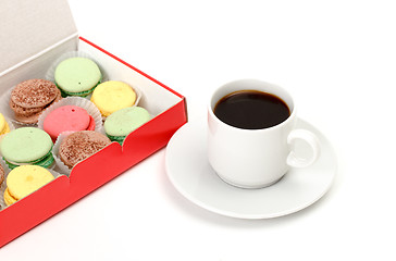 Image showing Colorful Macaroon and cup of coffee