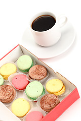 Image showing Colorful Macaroon and cup of coffee