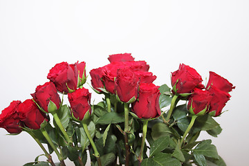 Image showing bouquet of red roses in a vase on white background