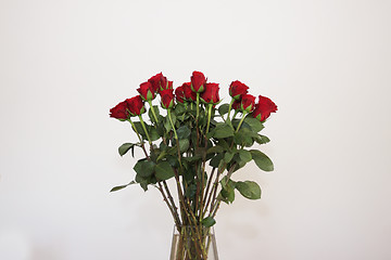 Image showing bouquet of red roses in a vase on white background