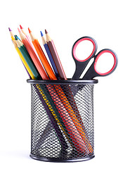 Image showing Pencils and scissors in the container