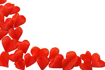 Image showing Petals in heart shape over white background - frame. Clipping path included.