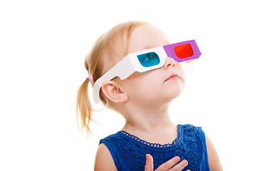 Image showing Toddler girl wearing 3D glasses