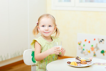 Image showing Little girl drinking milk