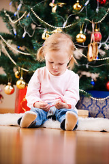 Image showing Christmas toddler girl portrait