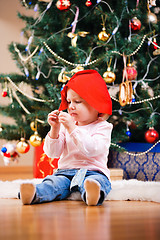 Image showing Christmas toddler girl portrait