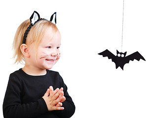 Image showing Toddler girl in black cat costume