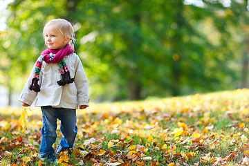 Image showing Toddler girl in autumn park