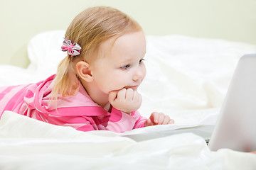 Image showing Little girl with laptop