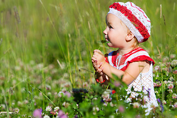 Image showing Portrait of toddler girl in meadow