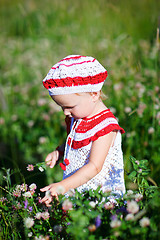 Image showing Adorable toddler girl in meadow