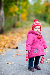 Image showing Toddler girl outdoors on autumn day