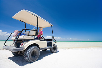 Image showing Golf cart at tropical beach