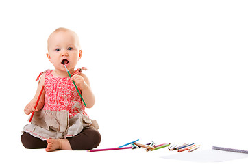 Image showing Baby girl painting