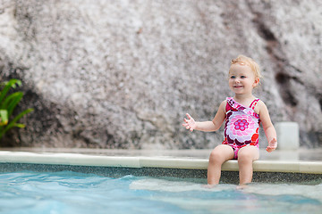 Image showing Toddler girl splashing in swimming pool