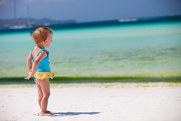 Image showing Toddler girl at tropical beach