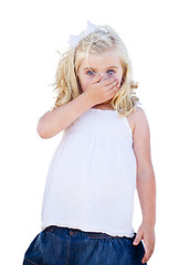 Image showing Blue Eyed Girl Covering Her Mouth Isolated