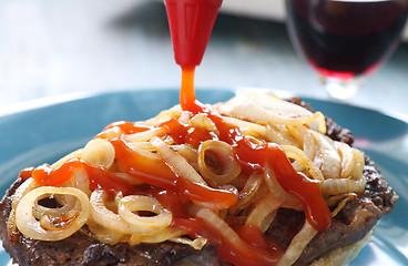 Image showing Ketchup On Steak Burger