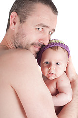 Image showing Newborn baby with dad