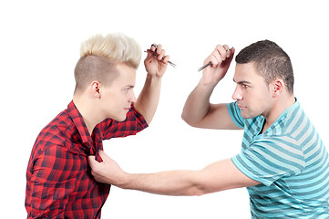 Image showing Two man screaming on each other