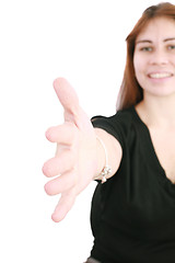 Image showing Business woman gives a handshake 