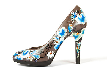 Image showing high heels shoes with printed flower