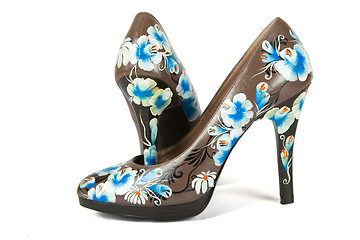 Image showing high heels shoes with printed flower