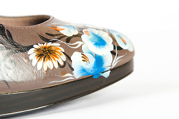 Image showing high heels shoes with printed flower