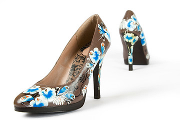 Image showing high heels shoes with printed flower