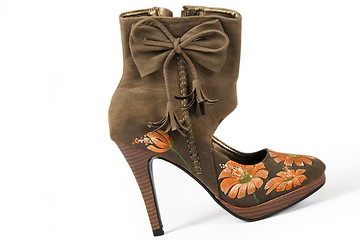 Image showing high heels shoes with printed flower