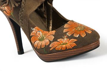 Image showing high heels shoes with printed flower