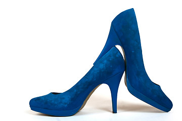 Image showing blue painted high heels shoes 