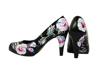 Image showing high heels shoes with printed flower