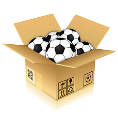 Image showing Cardboard Box with Soccer Balls